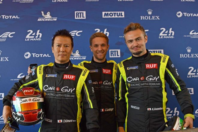 公開車検に姿をみせたCar Guy Racingの（左から）木村武史、コム・レドガー、ケイ・コッツォリーノ