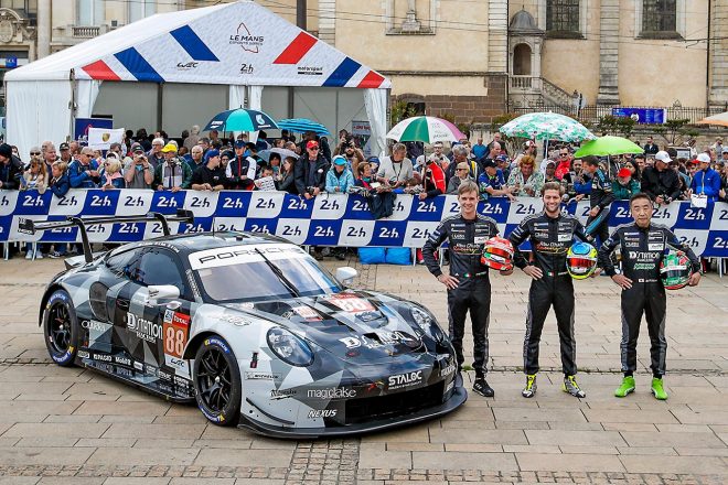 88号車デンプシー・プロトン・レーシングのポルシェと3人のドライバーたち
