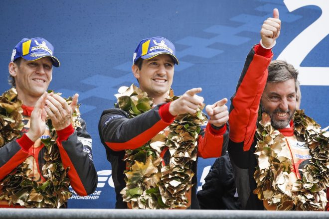 チーム・プロジェクト1の(左から)ベルグ・ヨルグマイスター、パトリック・リンゼイ、エギディオ・ペルフェッティ