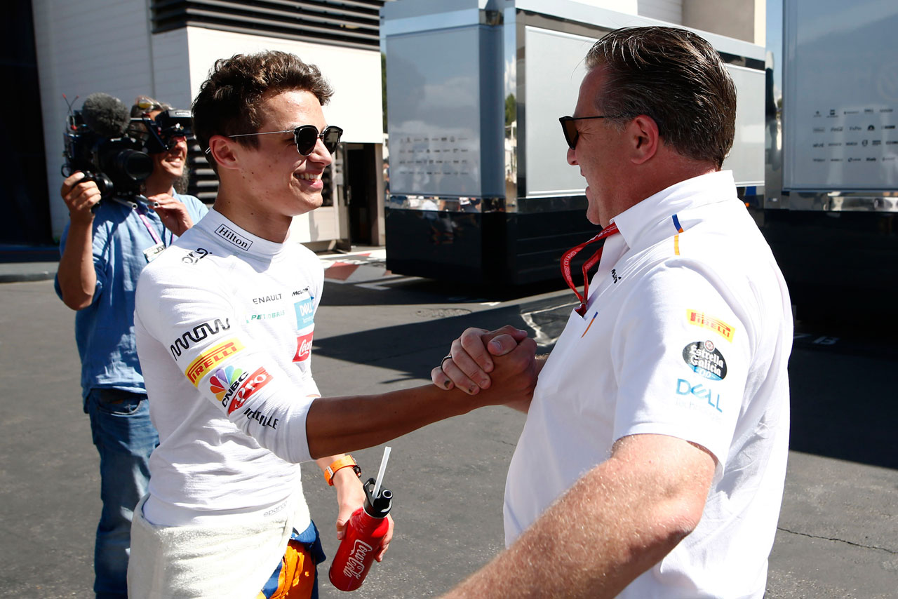 2019年F1第8戦フランスGP ランド・ノリス（左）、ザック・ブラウン（右）／マクラーレン