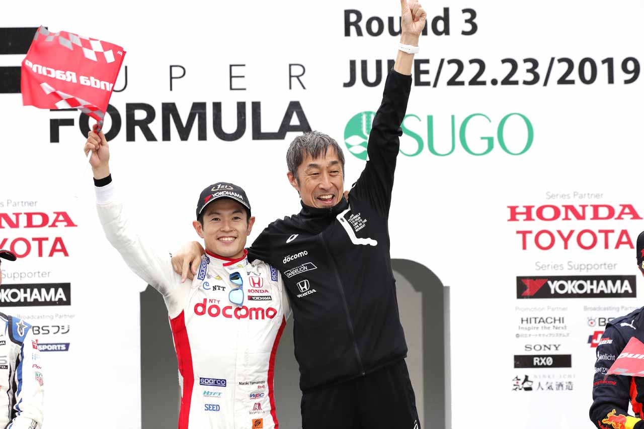 2019スーパーフォーミュラ第3戦SUGOでポール・トゥ・ウィンを飾った山本尚貴（DOCOMO TEAM DANDELION RACING）