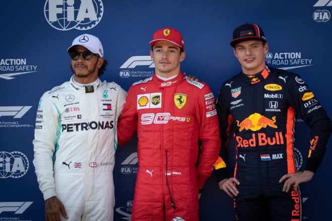 2019年F1第9戦オーストリアGP予選　PP：シャルル・ルクレール、2番手：ルイス・ハミルトン、3番手：マックス・フェルスタッペン
