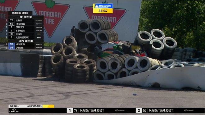 モスポート・パークのターン2で大クラッシュを喫したユンコス・レーシングの50号車キャデラックDPi-V.R