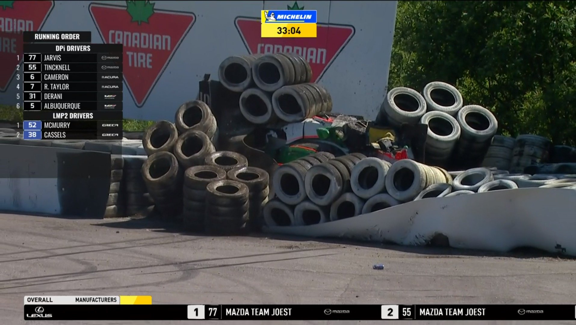 モスポート・パークのターン2で大クラッシュを喫したユンコス・レーシングの50号車キャデラックDPi-V.R