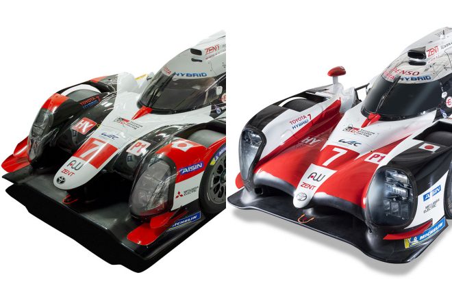 2019／20年型トヨタTS050（左）はフロント周りのデザインが昨年型（右）から大きく変化している