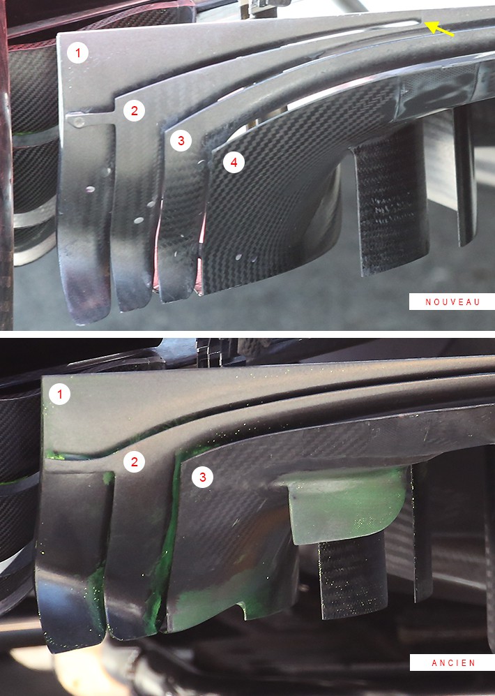 レッドブル・ホンダのディフーザー（上が新型、下が旧型）