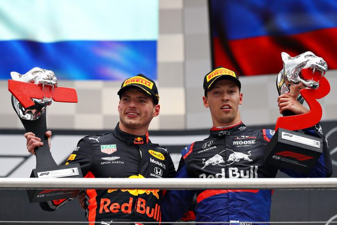 2019年F1第11戦ドイツGP　マックス・フェルスタッペン（レッドブル・ホンダ）、ダニール・クビアト（トロロッソ・ホンダ）