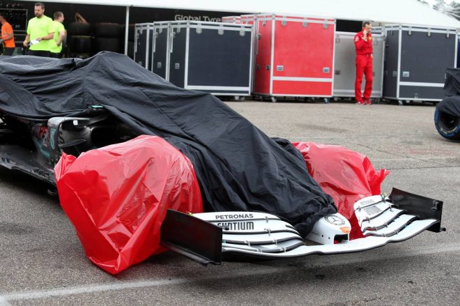 2019年F1第11戦ドイツGP決勝でクラッシュしたバルテリ・ボッタス（メルセデス）