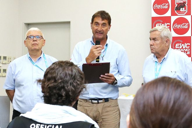 優勝会見に行われたレースディレクションによる説明