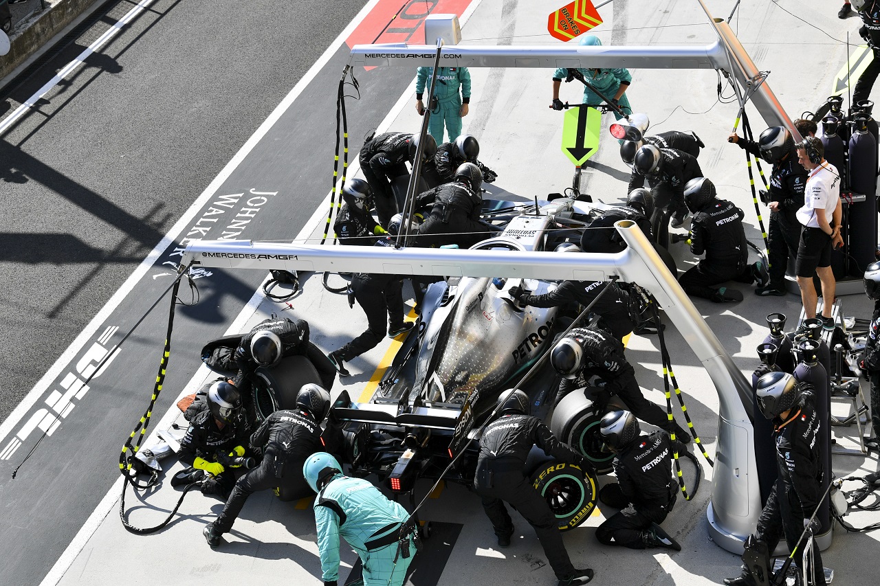 2019年F1第12戦ハンガリーGP日曜　バルテリ・ボッタス（メルセデス）のピットストップ