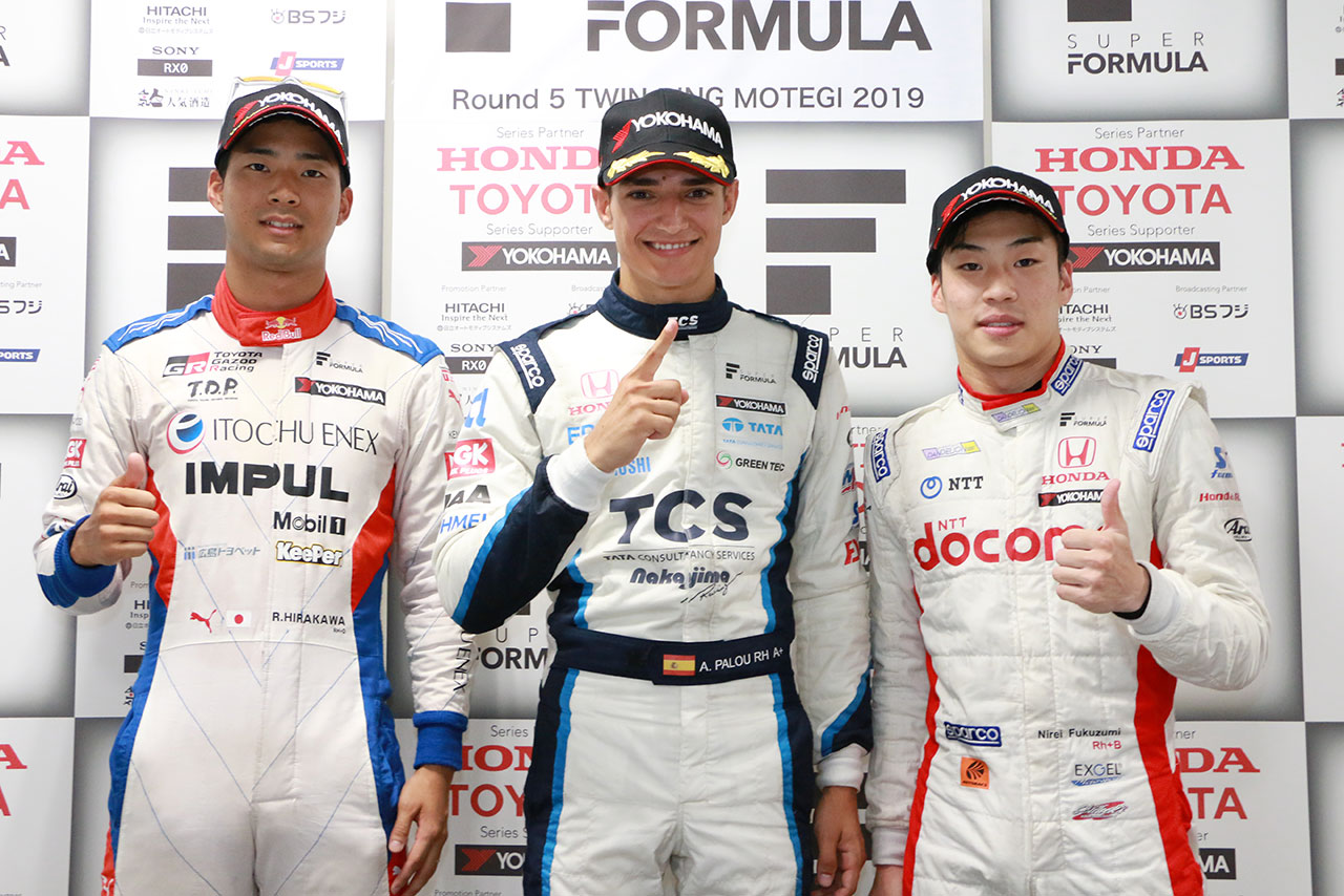 スーパーフォーミュラ第5戦予選トップ3のアレックス・パロウ、平川亮、福住仁嶺
