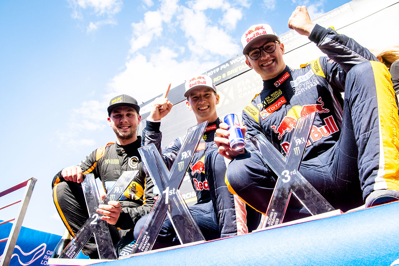 世界ラリークロス第8戦フランスで表彰台に上がったドライバーたち