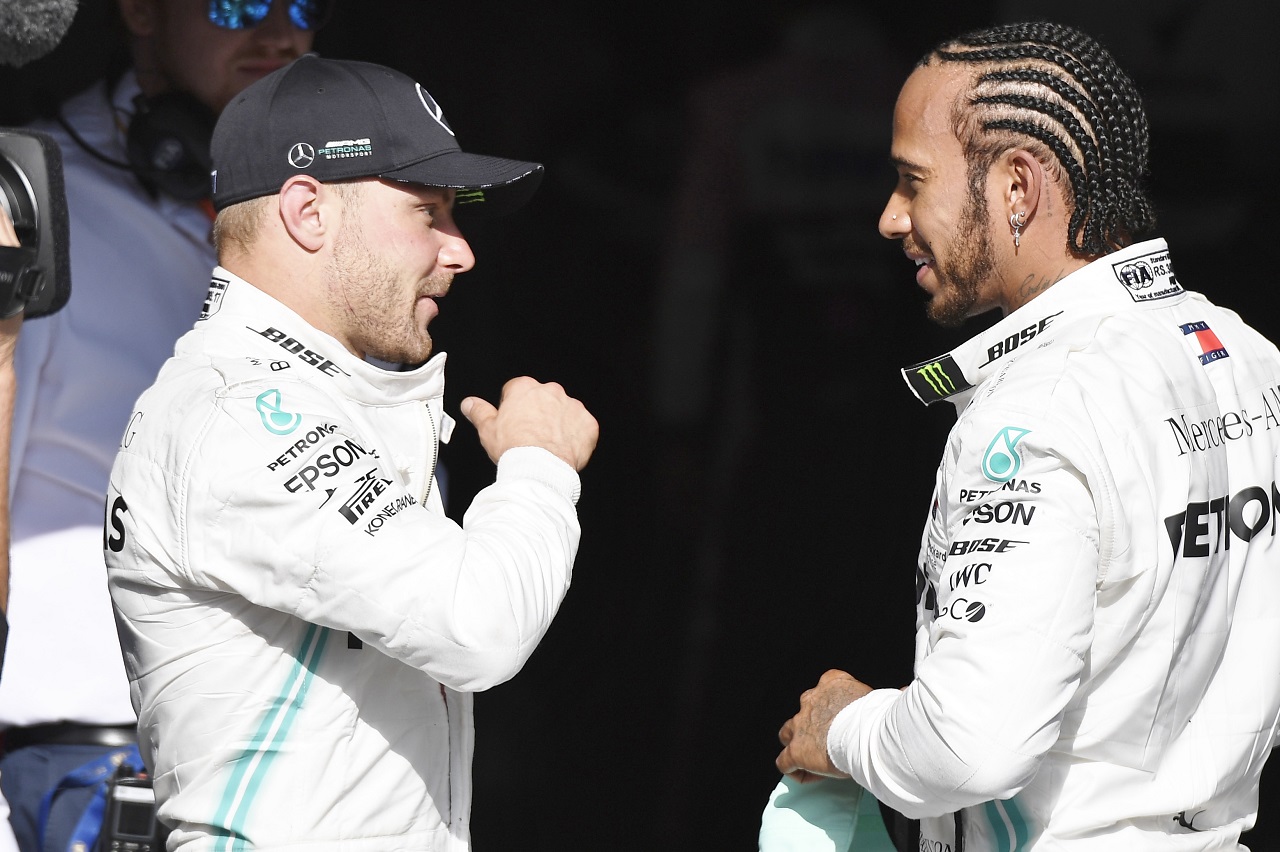 2019年F1第13戦ベルギーGP日曜　バルテリ・ボッタスとルイス・ハミルトン（メルセデス）