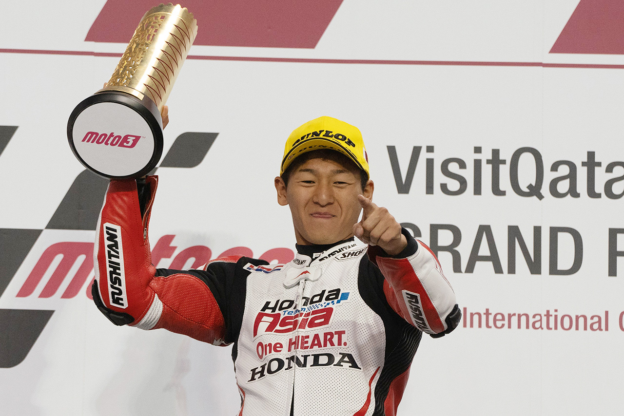 2019Moto3開幕戦カタールGPで初優勝を飾った鳥羽海渡（ホンダ・チーム・アジア）