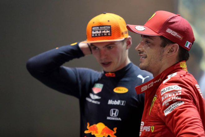 2019年F1第15戦シンガポールGP　シャルル・ルクレール（フェラーリ）、マックス・フェルスタッペン（レッドブル・ホンダ）
