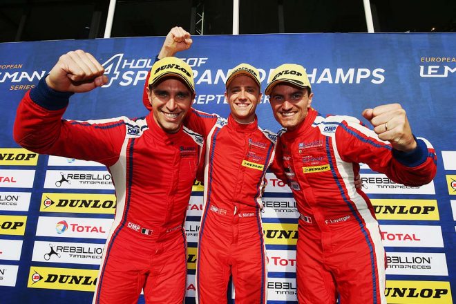 GTEクラスタイトルを獲得した（左から）アレッサンドロ・ピエール・グィディ／ニクラス・ニールセン／ファビアン・ラベーニュ