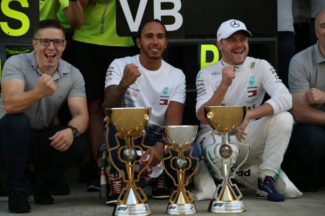 2019年F1第16戦ロシアGP　優勝したルイス・ハミルトン、2位はバルテリ・ボッタス