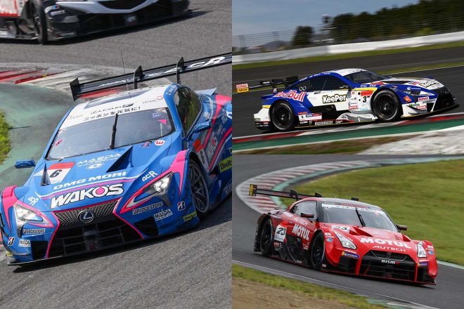 2019年のスーパーGT GT500クラスの王座を争うWAKO’S 4CR LC500、KeePer TOM’S LC500、MOTUL AUTECH GT-R