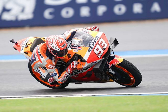 予選アタック中に転倒したマルケス。セカンドアタックでタイム更新ならず