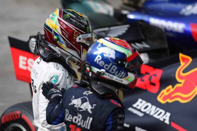 2019年F1第20戦ブラジルGP　ルイス・ハミルトン（メルセデス）、ピエール・ガスリー（トロロッソ・ホンダ）