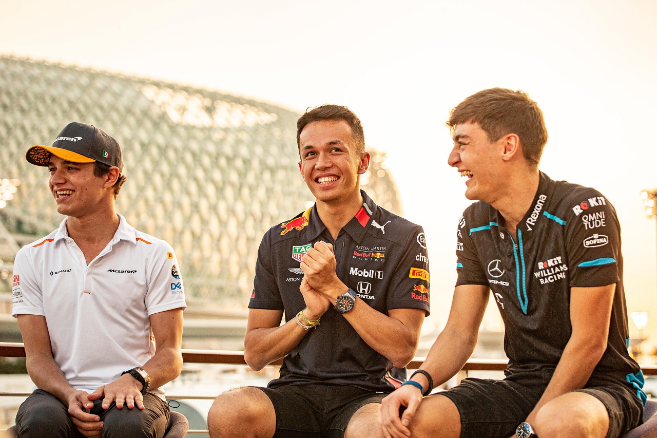 2019年F1第21戦アブダビGP木曜　アレクサンダー・アルボン（レッドブル・ホンダ）、ランド・ノリス（マクラーレン）、ジョージ・ラッセル（ウイリアムズ）