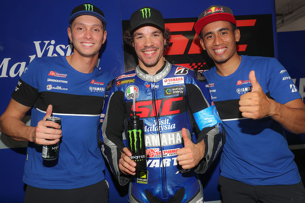 EWCセパン8耐でポールを獲得したマイケル・ファン・デル・マーク、フランコ・モルビデリ、ハフィス・シャーリン（Yamaha Sepang Racing）