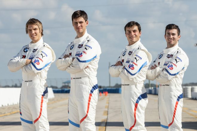 BMWチームRLLから2020年シーズンのIMSAに参戦する（左から）ジェシー・クローン、ジョン・エドワーズ、ブルーノ・シュペングラー、コナー・デ・フィリッピ