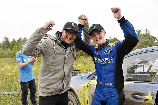 ARAで活躍するペターとオリバーのソルベルグ親子。オリバーは2001年生まれの18歳。ラリーやラリークロスで経験を積んできており、そのスピードを高く評価する声も多い。ふたたびスバルでソルベルグが走る日も近い？