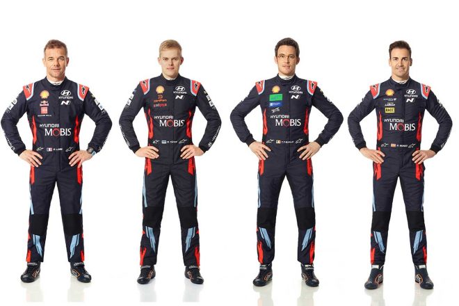 2020年のWRCにヒュンダイから参戦するドライバーたち。左からセバスチャン・ローブ、オット・タナク、ティエリー・ヌービル、ダニ・ソルド