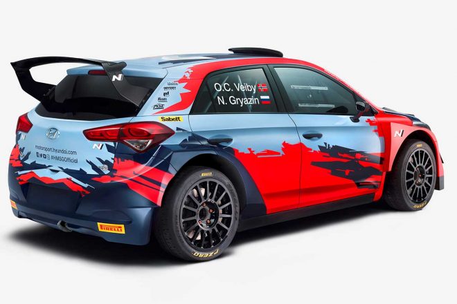 WRC2にヒュンダイ・モータースポーツNから参戦するi20 R5。ワークスチームとしての参戦でカラーリングもそれに準じたものをまとう