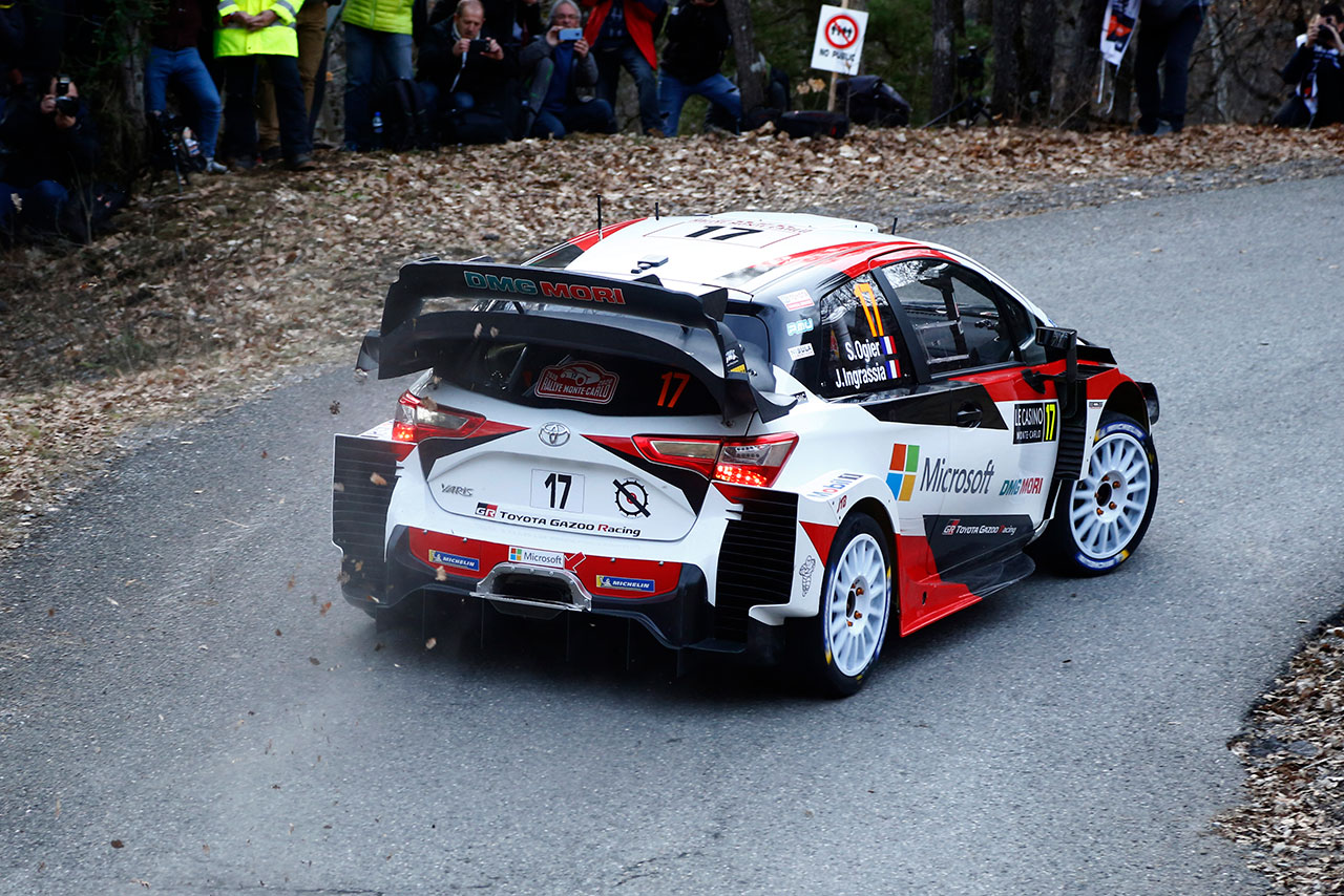 セバスチャン・オジエがドライブするトヨタ・ヤリスWRC。2020年第1戦モンテカルロのシェイクダウンではトップタイムを刻んだ