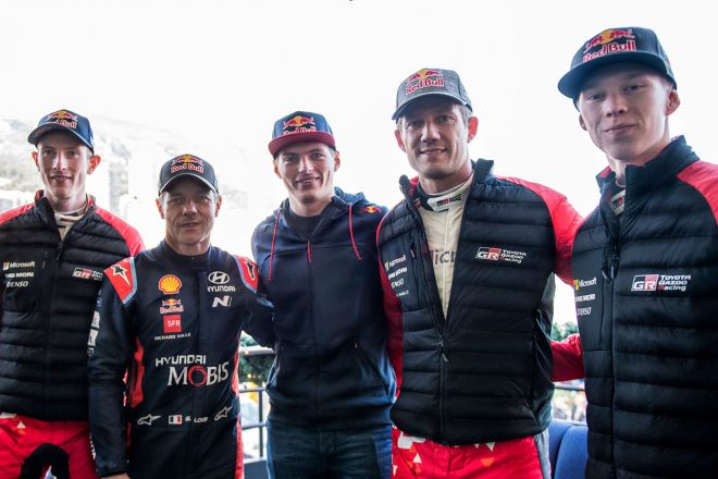 ラリー・モンテカルロには、レッドブル・ホンダでF1を戦うマックス・フェルスタッペンも登場。レッドブルの支援を受けるドライバーたちを激励した