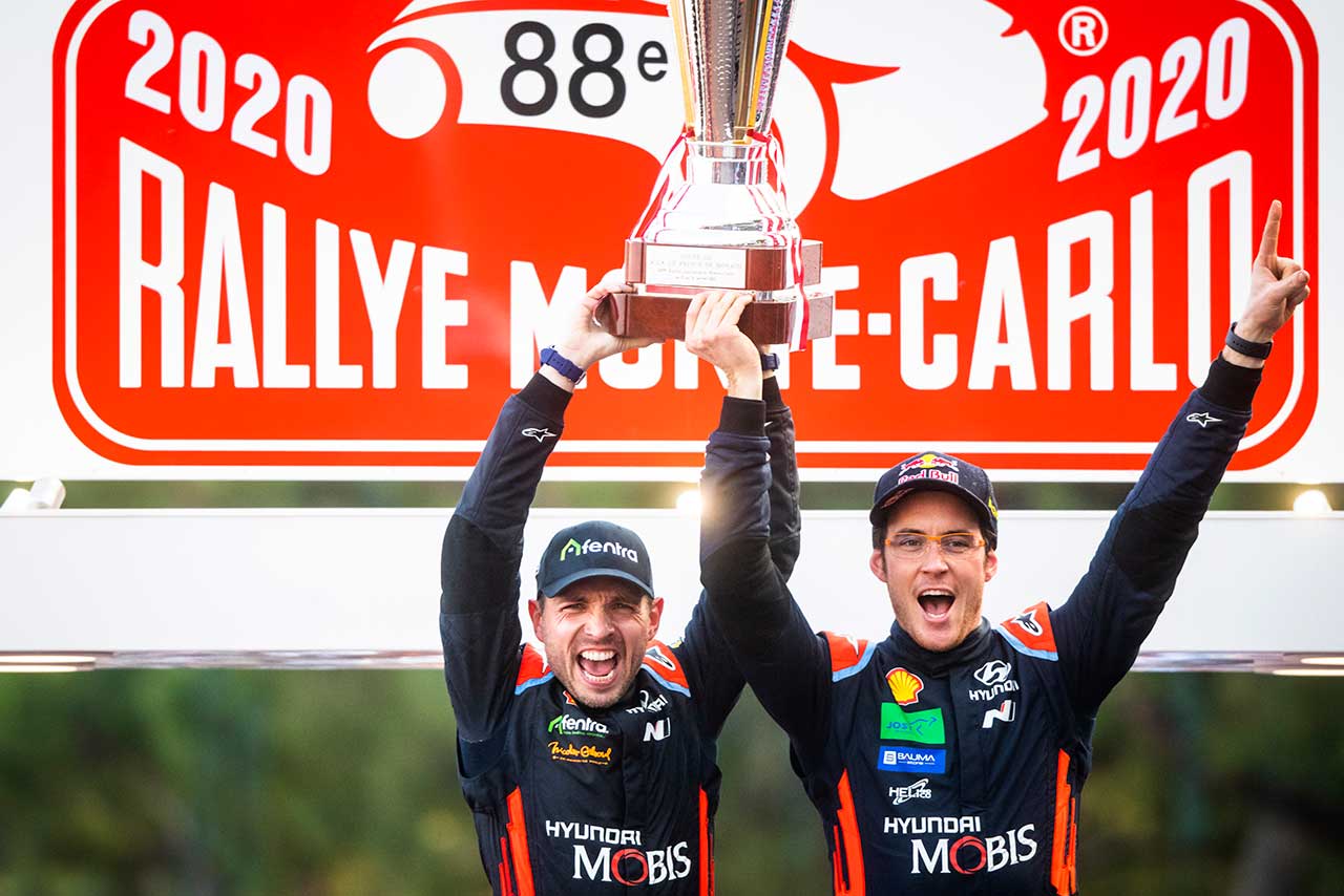 2020年のWRC第1戦モンテカルロを制したティエリー・ヌービル（ヒュンダイi20クーペWRC）