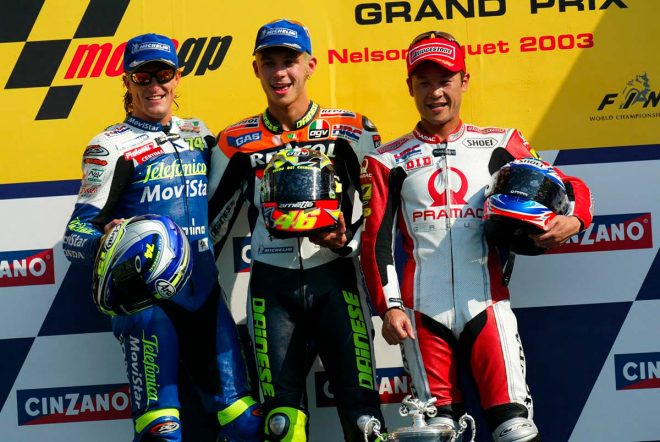MotoGP2003年：玉田誠がブラジルGPで3位表彰台を獲得