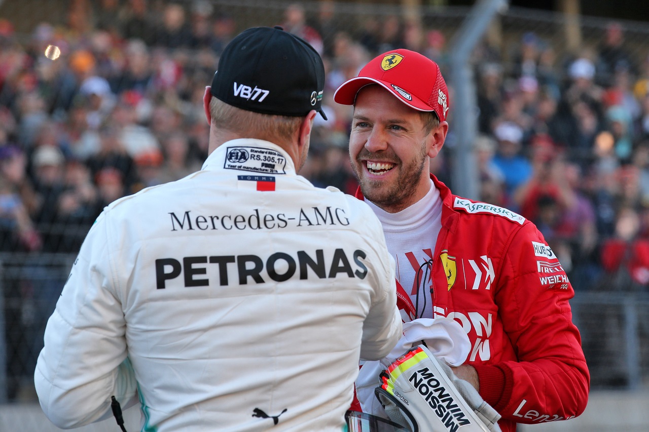 2019年F1アメリカGP　セバスチャン・ベッテル（フェラーリ）とバルテリ・ボッタス（メルセデス）