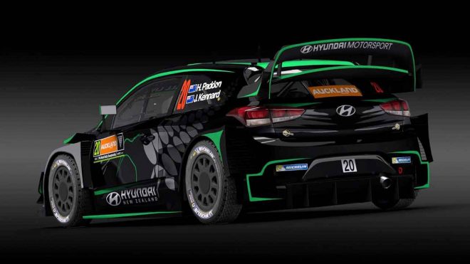 ヘイデン・パッドンがドライブする予定だったヒュンダイi20クーペWRCのカラーイメージ。ワークスカラーとは違う印象の仕上がりに