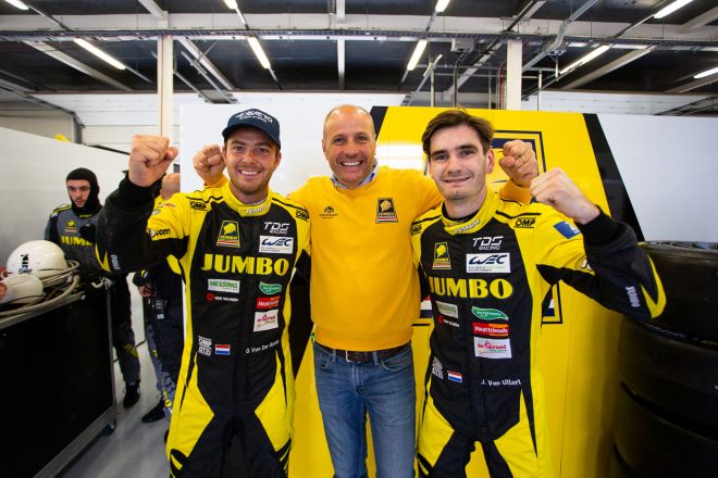2019／20年WEC第1戦シルバーストンでLMP2クラスのポールポジションを獲得したレーシングチーム・ネーデルランド。左からギド・バン・デル・ガルデ、フリッツ・バン・イアード、ヨブ・バン・アウタート