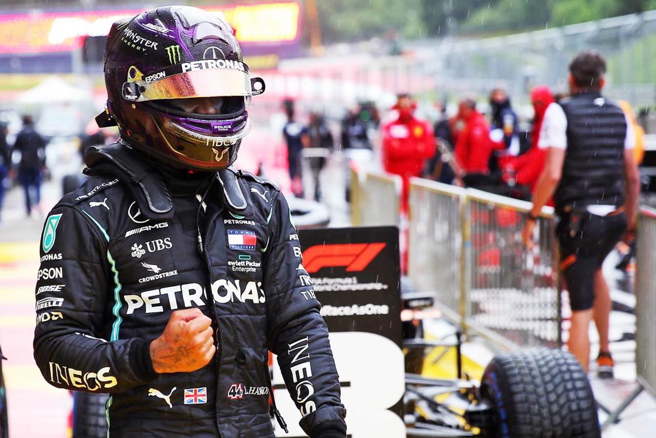 2020年F1第2戦シュタイアーマルクGPの予選でポールを獲得したルイス・ハミルトン（メルセデス）