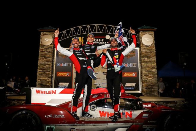 2019年のIMSA第2戦セブリング12時間レースで優勝した（左から）エリック・クラン、ピポ・デラーニ、フェリペ・ナッセ組