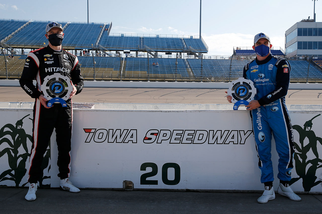 変則予選方式のアイオワ戦。ポールアワードはコナー・デイリーとジョセフ・ニューガーデンふたりに与えらえた