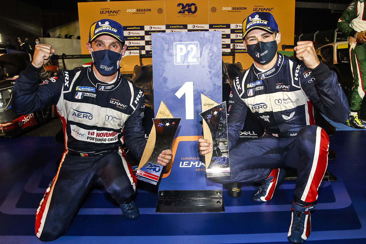 優勝したユナイテッド・オートスポーツのフィリペ・アルバカーキ（左）と、フィル・ハンソン（右）