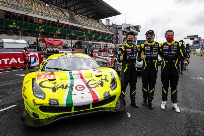 CARGUY RACINGのフェラーリ488 GTEと木村武史／ケイ・コッツォリーノ／ヴァンサン・アブリル
