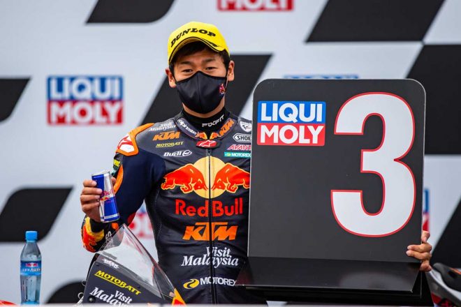 2020年MotoGP第12戦テルエルGP　Moto3クラス：鳥羽海渡（Red Bull KTM Ajo）が3位表彰台