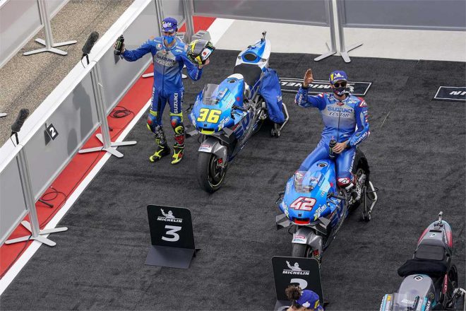 2020年MotoGP第12戦テルエルGP　2位：アレックス・リンス、3位：ジョアン・ミル（チーム・スズキ・エクスター）