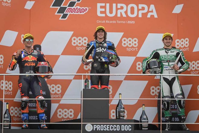 2020年MotoGP第13戦ヨーロッパGP　優勝はマルコ・ベゼッチ、2位：ホルヘ・マルティン、3位：レミー・ガードナー