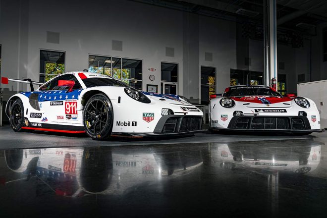 IMSA最終戦においてGTLMクラスのワークス・ポルシェがまとうスペシャル・カラーリング