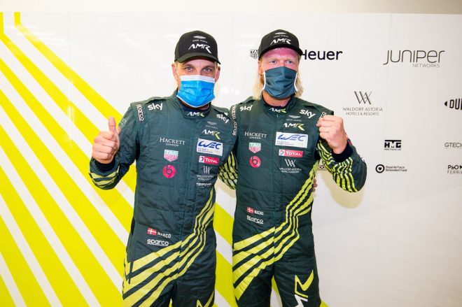 LM-GTEプロクラスのポールシッターとなった95号車アストンマーティン・バンテージAMRのマルコ・ソーレンセン(左)とニッキー・ティーム(右)