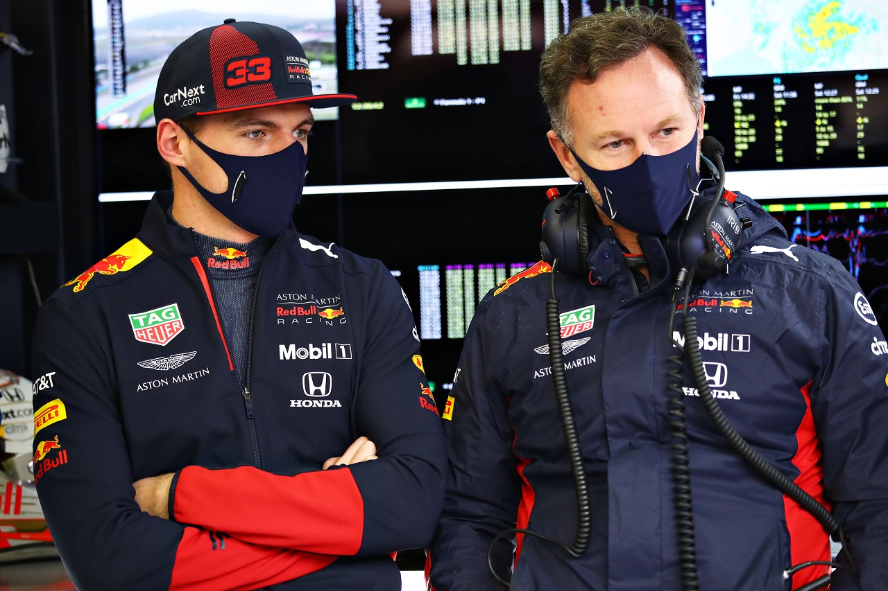 2020年F1第14戦トルコGP　マックス・フェルスタッペン（レッドブル・ホンダ）とクリスチャン・ホーナー代表