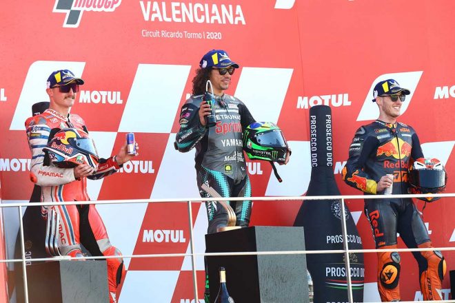 2020年MotoGP第14戦バレンシアGP　優勝はフランコ・モルビデリ、2位：ジャック・ミラー、3位：ポル・エスパルガロ
