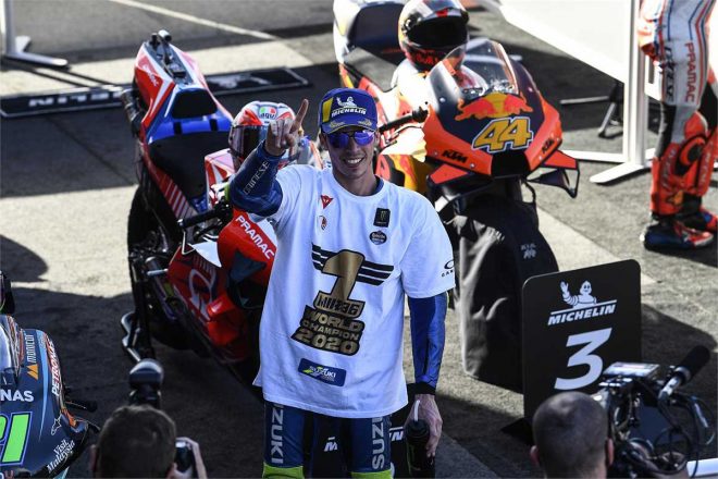2020年MotoGP第14戦バレンシアGP タイトルを獲得したジョアン・ミル(チーム・スズキ・エクスター)